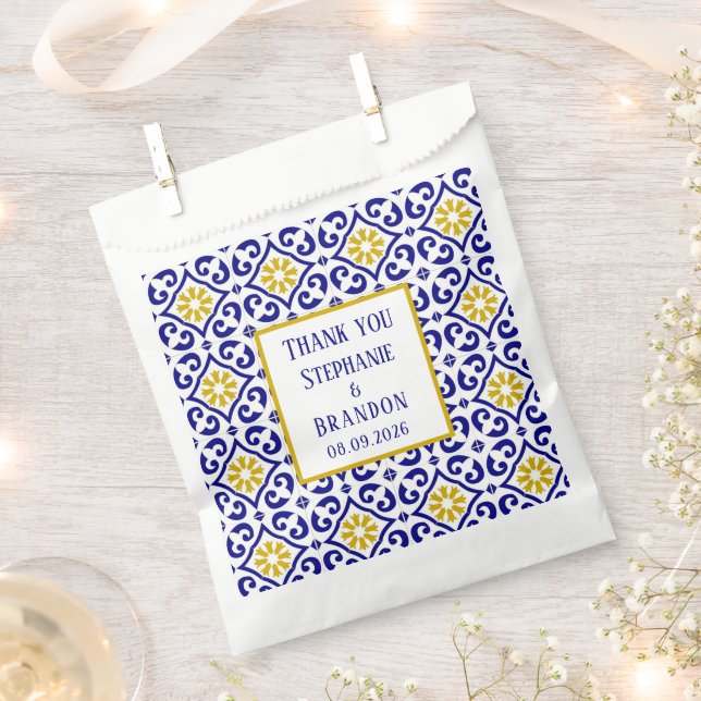 Portuguese Tiles Blue Mediterranean Wedding Favour Bags (Clipped)