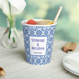 Portuguese Tiles Blue Mediterranean Wedding Paper Cups