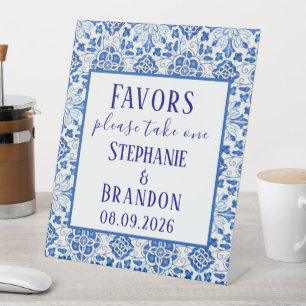 Portuguese Tiles Blue Mediterranean Wedding Pedestal Sign