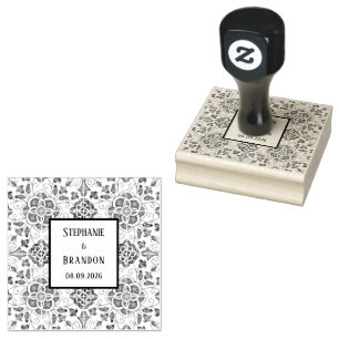 Portuguese Tiles Blue Mediterranean Wedding Rubber Stamp