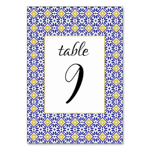Portuguese Tiles Blue Mediterranean Wedding Table Number
