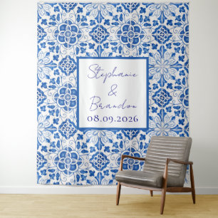 Portuguese Tiles Blue Mediterranean Wedding Tapestry