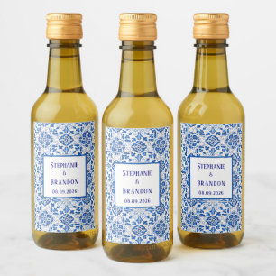 Portuguese Tiles Blue Mediterranean Wedding Wine Label