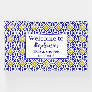 Portuguese Tiles Blue Rustic Elegant Bridal Shower Banner
