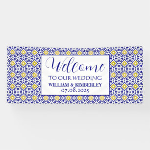 Portuguese Tiles Blue Rustic Elegant Wedding Banner