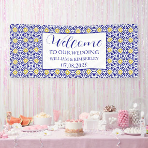 Portuguese Tiles Blue Rustic Elegant Wedding Banner