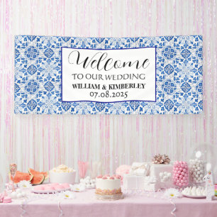 Portuguese Tiles Blue Rustic Elegant Wedding Banner