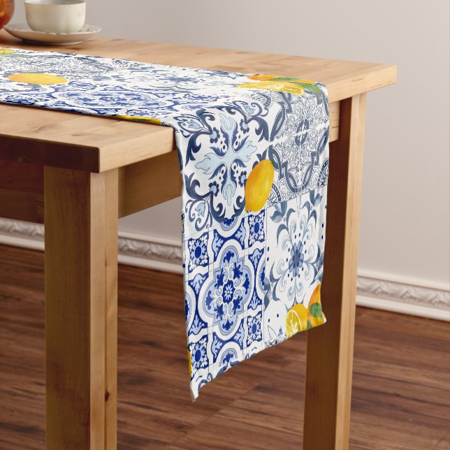 Portuguese tiles,blue tiles,azulejo  short table runner (In Situ)