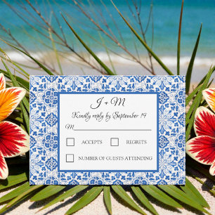 Portuguese Tiles Blue White Mediterranean RSVP Card