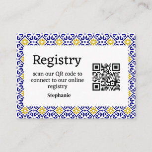 Portuguese tiles Bridal shower Registry Enclosure  Card