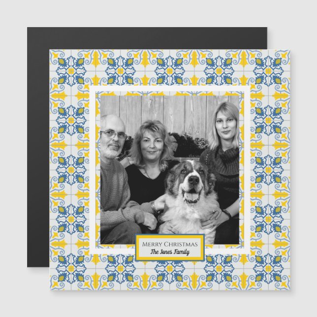 Portuguese tiles family photo frame Christmas card (Front/Back)