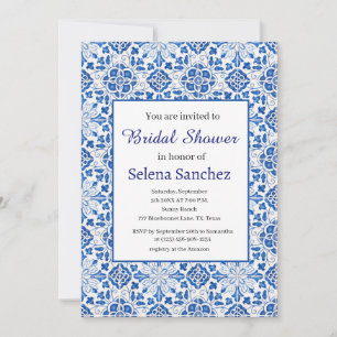 Portuguese tiles Floral Blue Bridal Shower Invitation