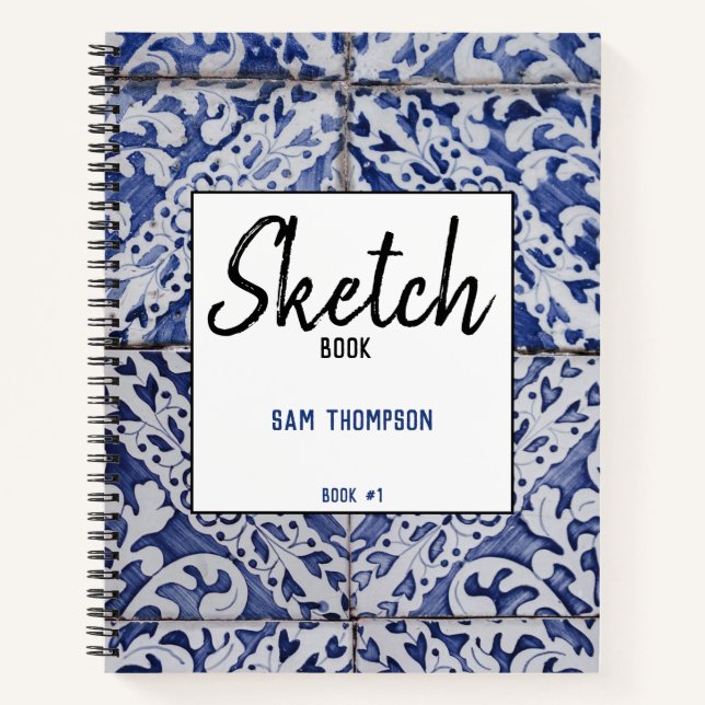Portuguese Tiles - Floral Recipe Blank Sketch Notebook (Front)