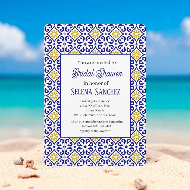 Portuguese tiles Floral Watercolor Bridal Shower  Invitation (Creator Uploaded)