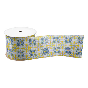 Portuguese tiles in blue and yellow for Christmas Satin Ribbon