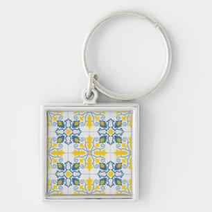 Portuguese tiles in blue and yellow key ring