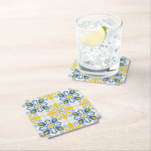 Portuguese tiles in blue and yellow paper coaster