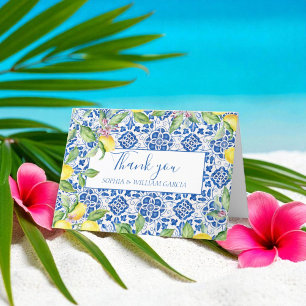 Portuguese Tiles Lemons Floral Wedding Thank you  Card
