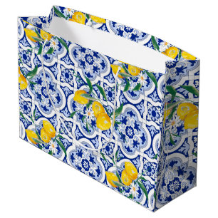 Portuguese tiles,lemons,fruits,summer art large gift bag