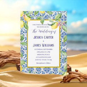 Portuguese Tiles Lemons Mediterranean Wedding Invitation