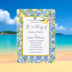 Portuguese Tiles Lemons Mediterranean Wedding Invitation