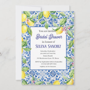 Portuguese tiles Lemons Watercolor Bridal Shower  Invitation