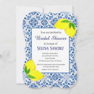 Portuguese tiles Lemons Watercolor Bridal Shower Invitation
