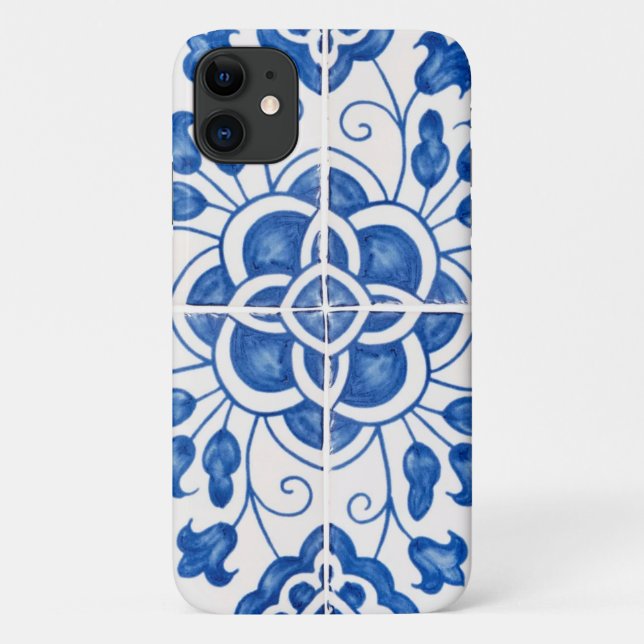 Portuguese Tiles Mediterranean Blue Floral Case-Mate iPhone Case (Back)