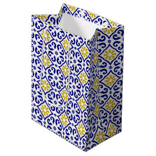 Portuguese Tiles Mediterranean Blue Floral Medium Gift Bag
