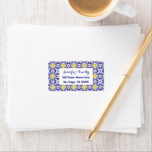Portuguese Tiles Mediterranean Blue Wedding Label