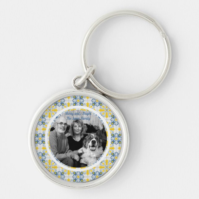 Portuguese Tiles Photo frame for family Christmas Key Ring (Front)