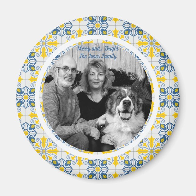Portuguese Tiles Photo frame for family Christmas Magnet (Front)