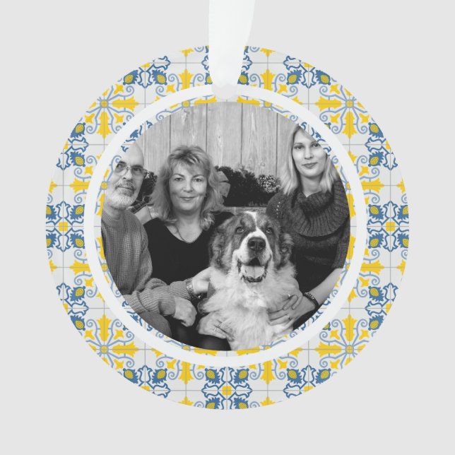 Portuguese Tiles Photo frame for family Christmas Ornament (Front)