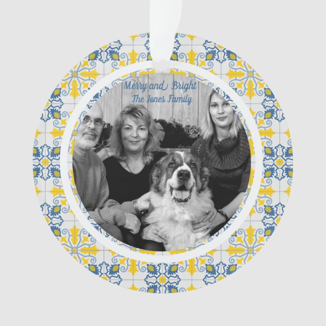 Portuguese Tiles Photo frame for family Christmas Ornament (Front)