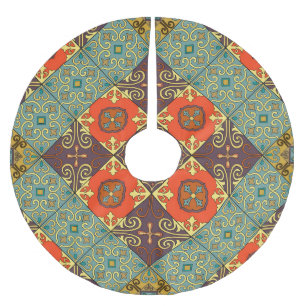 Portuguese Tiles Talavera Style Pattern Brushed Polyester Tree Skirt