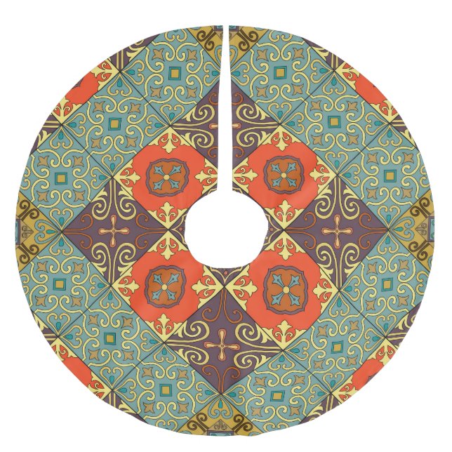 Portuguese Tiles Talavera Style Pattern Brushed Polyester Tree Skirt (Front)