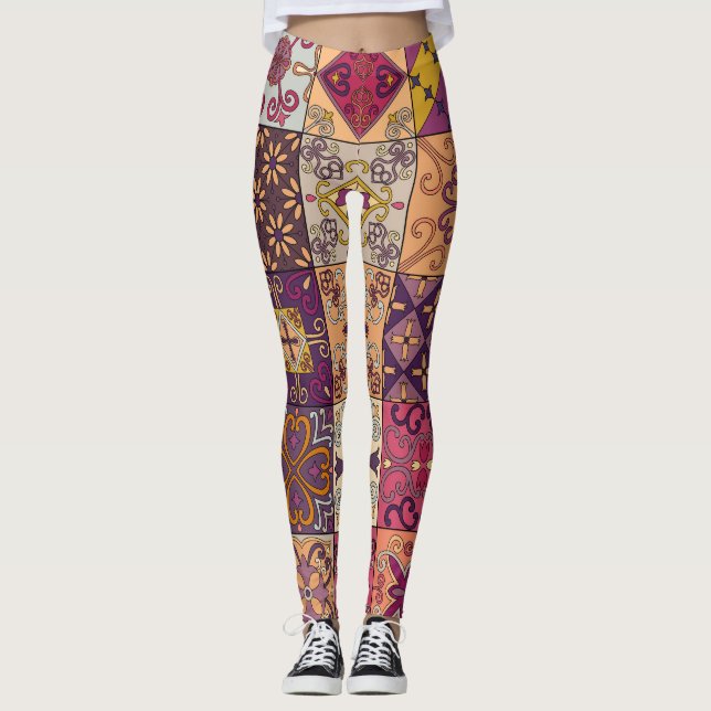 Portuguese tiles: talavera style pattern. leggings (Front)