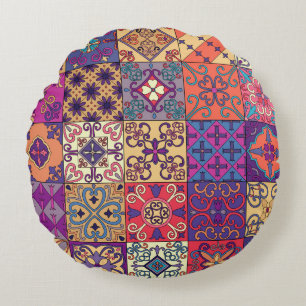 Portuguese Tiles Talavera Style Pattern Round Cushion