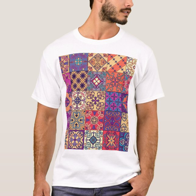 Portuguese Tiles Talavera Style Pattern T-Shirt (Front)