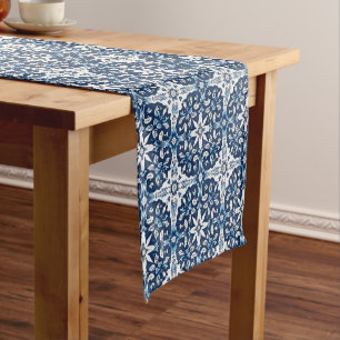Portuguese Tiles Vintage Blue And White Short Table Runner