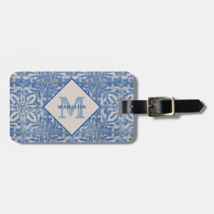 Portuguese Tiles Vintage Blue White Monogram  Luggage Tag