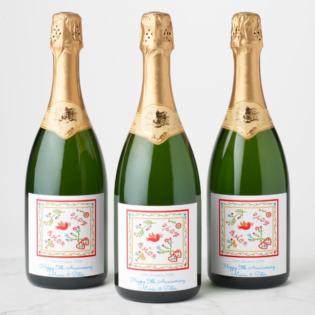 Portuguese valentine's love handkerchiefs  sparkling wine label (Bottles)