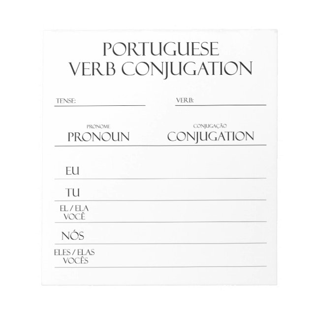 Portuguese | Verbs Conjugation Practice Notepad (Front)