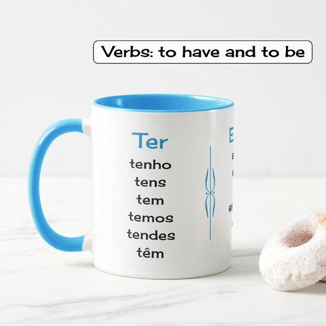 Portuguese verbs teacher or student Two-Tone coffee mug (Showing combo mug option, light blue)
