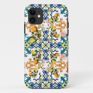 Portuguese vintage tiles kiwi and lemon pattern Case-Mate iPhone case