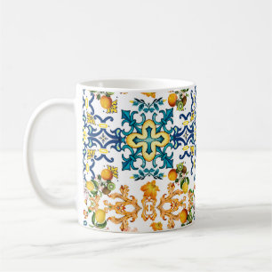Portuguese vintage tiles kiwi and lemon pattern cu coffee mug