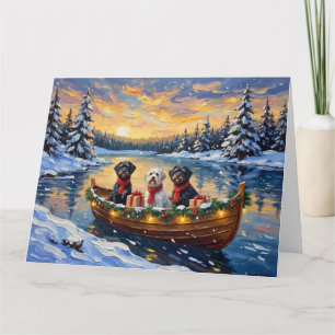 Portuguese Water Dog Christmas Boat Holiday Card
