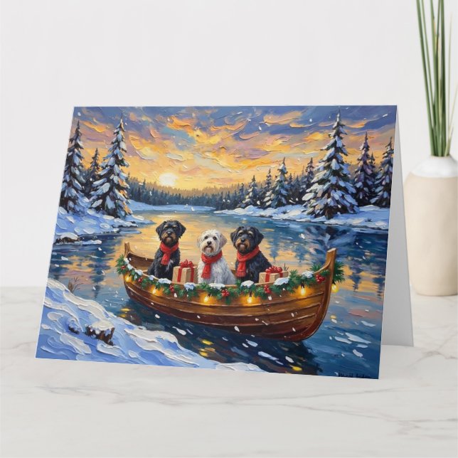 Portuguese Water Dog Christmas Boat Holiday Card (Front)