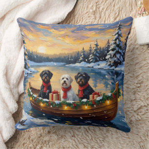 Portuguese Water Dog Christmas Boat Holiday Cushion