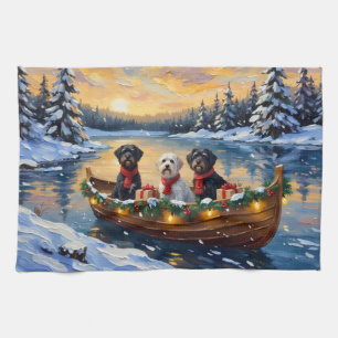 Portuguese Water Dog Christmas Boat Holiday Tea Towel